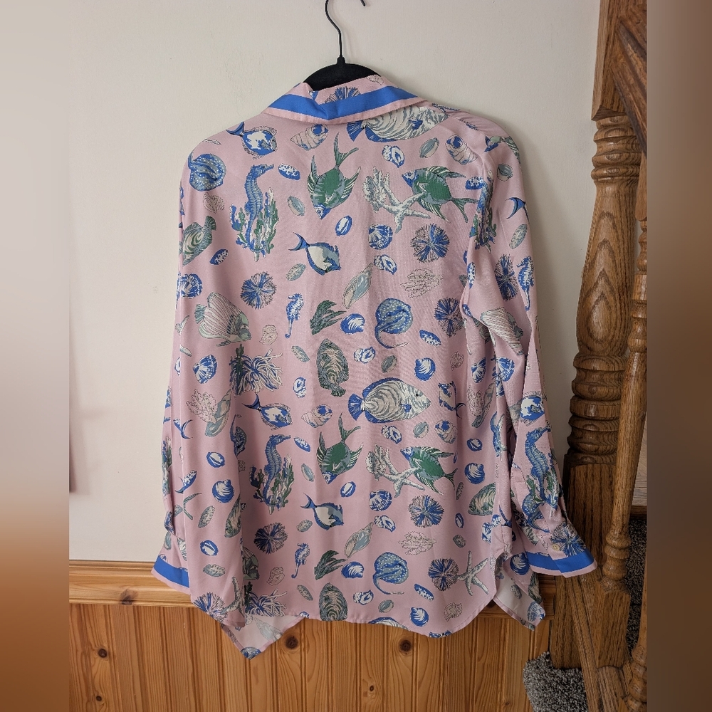 Nina Raynor Silk Fish Seahorse Shell Button Down Quirky Size 10‎ - Picture 6 of 8